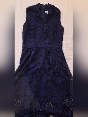 Neiman Marcus Navy Blue Lace Sleeveless Dress